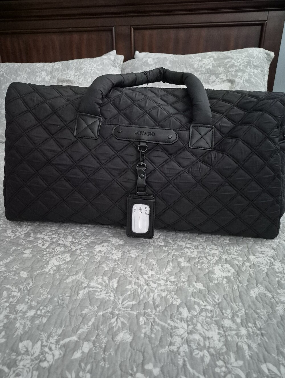 Joan & David Paige 22" Quilted Nylon Duffel Weekender Travel Bag, Black